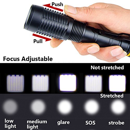 TEFOMATE Cree XML T6 2000 Lumen Aluminium LED Taschenlampe, Inklusive 2 x 18650 Batterie und ladegerät, Wiederaufladbare und Einstellbaren Fokus - 4