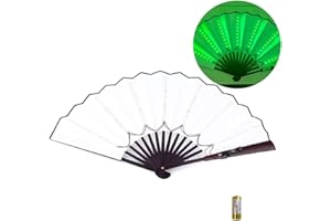 Tefexer Glowing Folding Hand Fan with Battery Handheld Fan Glow in the Dark Luminous Fan for Dancing Birthday Party Gift Wedding Home Decor Nightclub Fluorescent Props(Green)