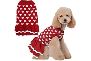 KUTKUT Small Dog Cat Warm Cute Heart Girl Dog Sweater Dress Pet Beautiful Princess Style Tutu Dress Female Girl Dog Puppy Cat Soft Knitwear Pullover (Size: XXL, Adjustable Chest: 50cm - 55cm)