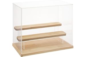 Nynelly 3 Niveaux Vitrine pour Collection en Acrylique,Assembler Boîte Présentoir Vitrine Antipoussière pour Action Pop Figures Jouets De Collection,Noyer, 12.6 "Lx7 Wx10 H