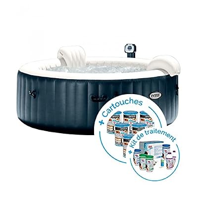 INTEX Spa Gonflable PureSpa Plus Bulles 6 Places + 12 Cartouches + Kit de Traitement au Brome