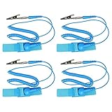 TOOHUI 4 Pack Anti-Static Wrist Strap, Anti-Static Bracelet Discharge Band, ESD Wrist Strap, Reusable Anti-Static Wrist Straps Band with Grounding Wire and Alligator Clip, Blue