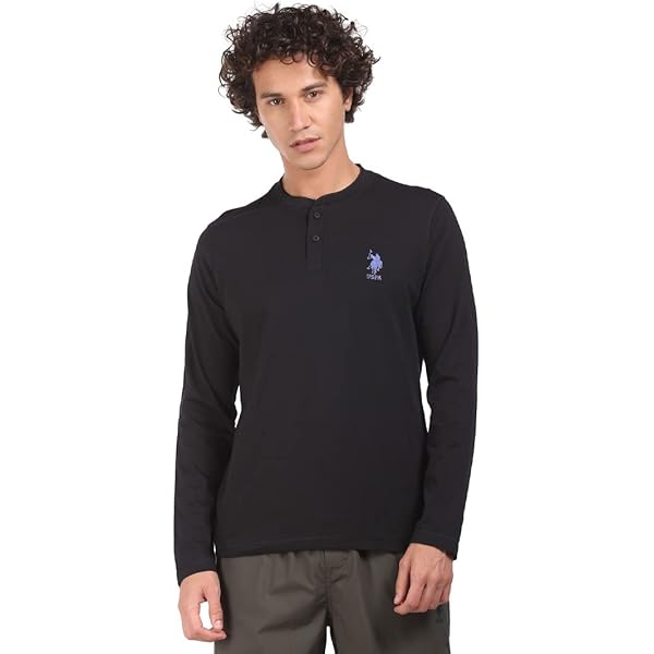 T-SHIRT HENLEY SLIM MANCHES LONGUES COTON CÔTELÉ - NOIR | CH
