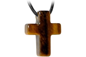 Kaltner Präsente Idée Cadeau - Collier en Cuir pour Hommes et Femmes avec pendentif croix en le précieuse Oeil de tigre (Ø 25 mm)