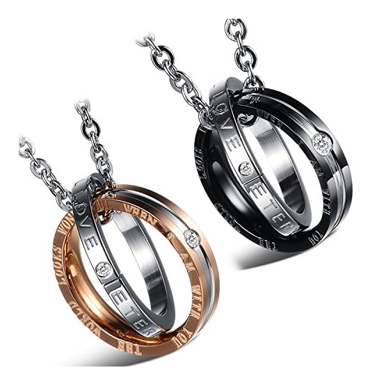 Cupimatch Collares Parejas Joyería de Acero Inoxidable Amor CZ Amor Enamorados Hipoalergénico Joyería de Moda Regalo San Valentín Aniversario (Estilo-3)
