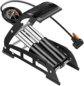 Kixre Impex Foot Pump 150 PSI Double Barrel/Cylinder Foot Air Pump with High Precision Pressure Gauge Pedal Inflator, Portable Foot Air Pump for Ball, Bicycle, Scooter