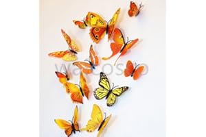 B-STICKER Fashion Mix 12pcs Magnetic 3D Butterfly Decal Wall Stickers Home DIY Art Decor Room (B9 - Orange)