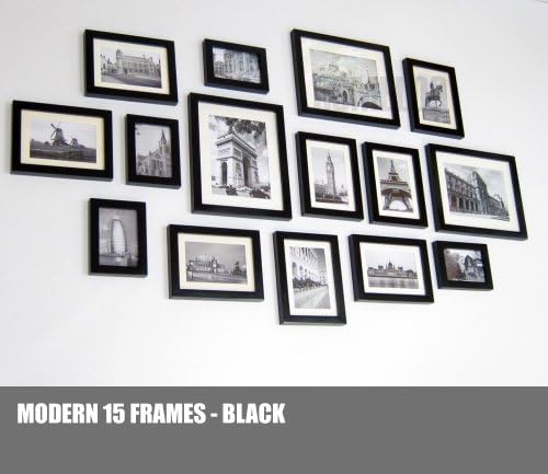 Wooden Photo Picture Frame Wall Collage Gallery Set of 15 Modern (Black)
