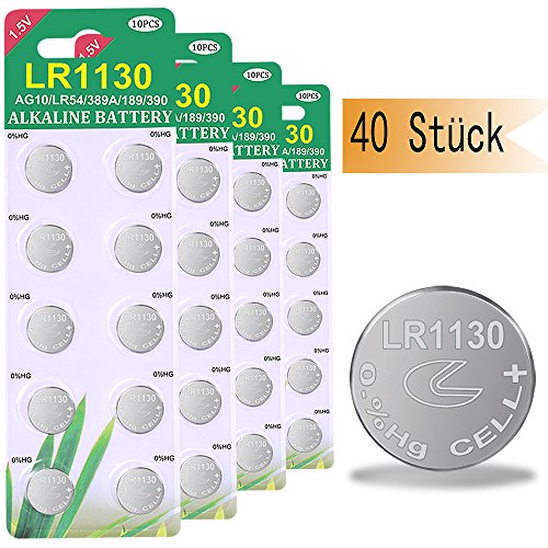 Paquete 40 Batería de botón de batería alcalina LR1130 AG10 Paquete de 40 baterías