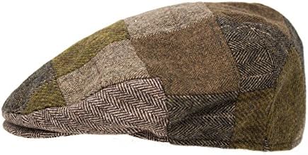 Mens Brown Patchwork Tweed Wool Flat Cap