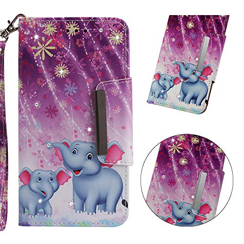 Case for Samsung Galaxy A6 2018 Case,WIWJ Elegant Leather Card Slot Holder Flip Cover Stand Magnetic Closure Case Colour Patterns with Point Drill Lanyard Case for Samsung Galaxy A6 2018-Two Elephant