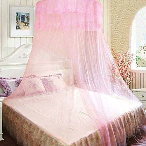 Prinzessin Travel Moskitonetz Fliegennetz Mückennetz Insektennetz Spitze Betthimmel Moskitonetzen Rund Moskitonetz für Einzel-oder Doppelbetten Indoor or Outdoor With A Full Hanging Kit (rosa) - 2