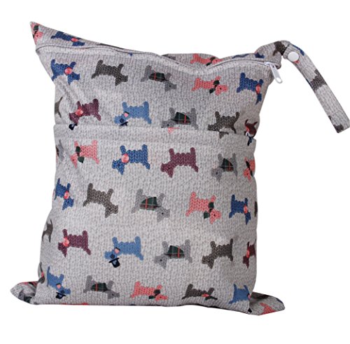 2-Zip Washable Baby Cloth Diaper Nappy Bag Dog Pattern