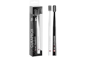 Curaprox Dúo de cepillos de dientes Para adultos | Elegantes cepillos de dientes ultrasuaves en blanco y negro | Aptos para blanquear/Negro | Blanco/Paquete de 2 / Hecho en Suiza