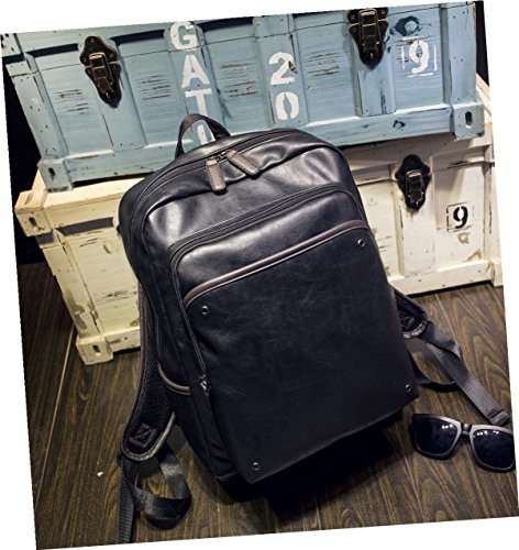 BAOSHA BP-11 Unisex Wasserdichter PU Leder Business Laptop Rucksäcke 14 Zoll Herren Damen Kunstleder College Studenten Schule Tasche School Backpack Daypack Schwarz - 3