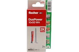 fischer - Duopower 10x50 con alcayata - 2U, tasselli da parete multimateriale, servono per appendere biciclette, quadri, armadi, supporti per TV, scaffali, mobili.
