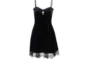 XKBHYD Womens Gothic Velvet Dress Punk Grunge Camisole Dress Moon Emo Sleeveless Halter Midi Dresses Lolita Fairy Dress