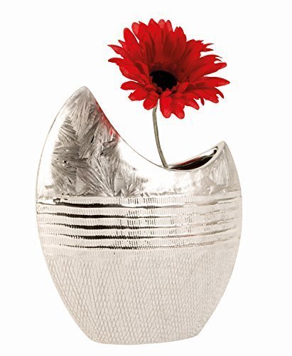 Moderne Deko Vase Blumenvase aus Keramik silber Höhe 23 cm