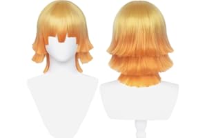 Ani·Lnc Agatsuma Zenitsu Demon Slayer Cosplay disfraz peluca amarillo degradado naranja rizado pelo corto para hombres