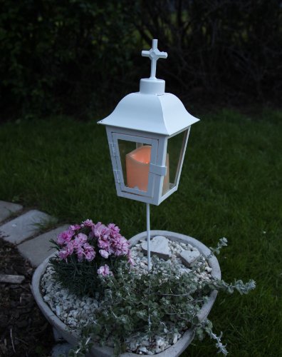 Best Season LED-Grablaterne mit Erdspiess /1 Kerze Lichtsensor /27 x 13 cm ( Batterie nicht enthalten ), weiß 066-88 - 3