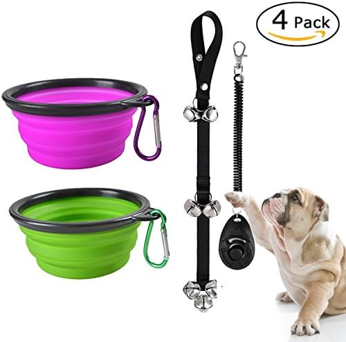 ONBET Dog Training Clicker for Pets Training with Set of 2 Collapsible Dog Bowls and Premium Quality Dog Doorbell for Pets