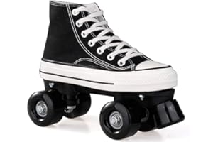 QIANG Quad Skates Shoes Roller Boots Womens Men Disco Roller Canvas Skates Blades Rollerskates for Adult Kids Boys Girls, Retro Design