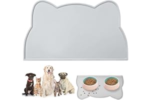 VSSHE Tappetino Ciotola Cani e Gatti in Silicone, 44 x 25 cm Tappetino per Ciotola di Cibo Antiscivolo, Tappetino Sottociotola per Animali Domestici, Evitare Fuoriuscite di Acqua o Cibo (Grigio)