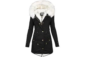 FUPODD Wintermantel Damen Mittellang Winterjacke Warm Gefüttert Fleece Parka Mantel Mit Kapuze Kunstpelzkragen Jacke Frauen Winter Winterparka Verdickene Outdoor Übergangsjacke Mit Knöpfen Zipper