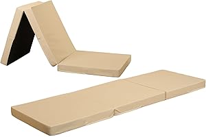 Crescent Textile 100% Waterproof Z Bed Fold Out Mattress Adult Footstool & Great for Sleepover Foldable Mattress Bed for Indoor, Outdoor, Bedroom, Playroom Soft & Comfy Plain Futon Set (Cream)