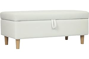 HOMCOM Puff Almacenaje Baúl Tapizado de Terciopelo 100x50x43 cm con Patas de Madera Capacidad 71L Soporta 240 kg Banco Almacenaje para Dormitorio Pasillo Salón Blanco Crema