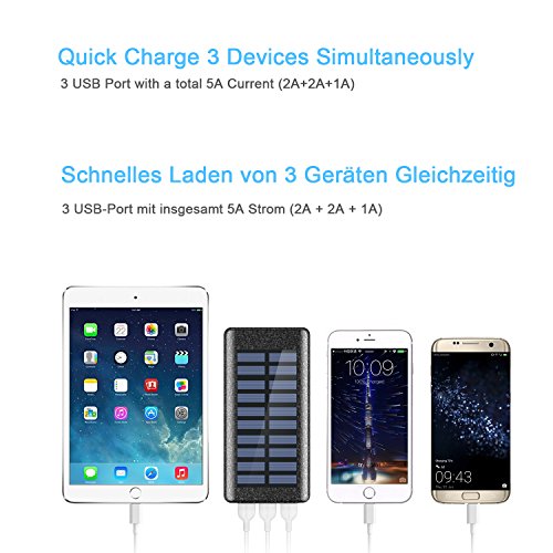 Bater  a Externa Power Bank 24000mAh   Cargador Solar de OLEBR con puerto de alta velocidad  2 LED ligeros  3 puertos de carga USB de alta velocidad para iPhone  iPad  Samsung Galaxy   androide y otros dispositivos-Red