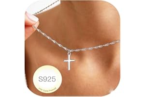Avotto Cross Necklace for Women 925 Sterling Silver Necklace Women, Gold Cross Necklaces Ladies Silver Necklaces Christian Baptism Religious Jewellry Gifts