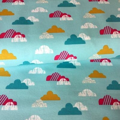 JERSEY Fabric - Clouds Blue HEM12 - Dressmaking &amp; Childrens Clothes Fabric - 95% Cotton 5% Elastane - By 0.5 Metre 50 cm x 150 cm (HEM12 Clouds BLue)