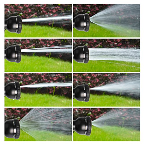 VOOKI Gartenschlauch mit 8-in-1 Brause 7m-30m Flexibel Dehnbar Wasserschlauch für Gartenarbeit Bewässerung Camping Reinigung, Dreifach-Latex-schlauch & massivem Messing Schnittstelle – (Schwarz 7,5m) - 4