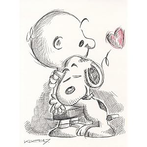 Original Kreidezeichnung auf Zeichenkarton: Peanuts Charlie & Snoopy / 24x32 cm