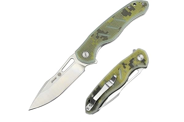 HAOAI Fällbara campingknivar jaktknivar utomhuskniv med 5Cr14MoV blad med G10-handtag fickklämma för camping bushcraft picknick edc (kamouflagefärg)
