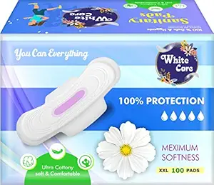 White Care XXL 320 Mm Ultra Clean Soft Thin Dry Secure Extra Large Cottony Sanitary Napkin Pad With Wing white, XXL-100 Pads