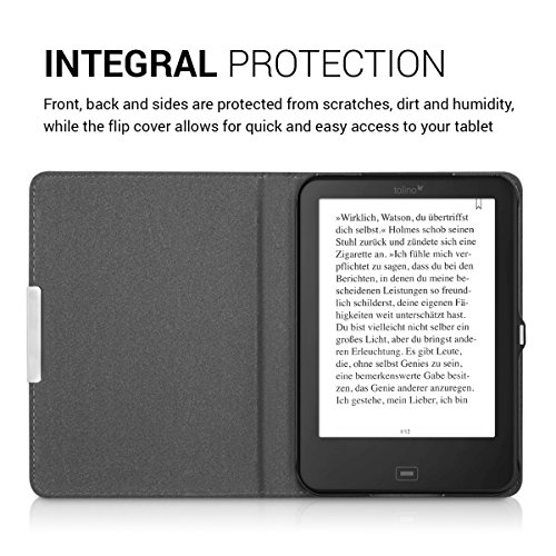 kwmobile Hülle für Tolino Shine 2 HD – Flipcover Case eReader Schutzhülle – Bookstyle Klapphülle Hellgrau Braun - 4