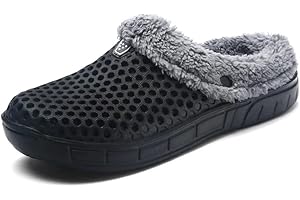 ZXWFOBEY HangFan Men's Women Mules Clogs Slip On Garden Shoes Fur Lined Slides Flip Flops Warm Winter Slipper
