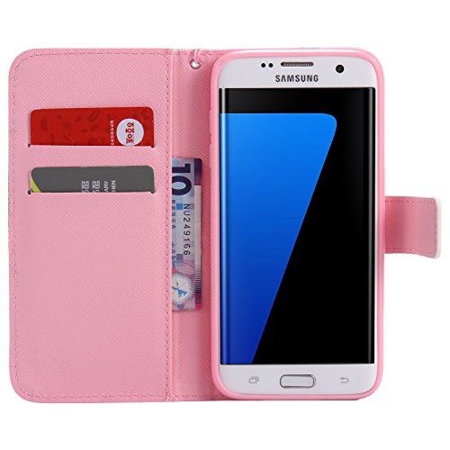 Feeltech Samsung Galaxy S7 Edge Hülle PU-Leder und Brieftasche Bunte Muster Fall mit Magnetverschluss, Hybrid-Kickstand mit Stand-Funktion, schlagen Sie schützende weiche TPU Stoßstangenabdeckung und Kreditkartenhalter für Samsung Galaxy S7 Edge Handgelenk Bügel-Buch-Art-Geldbeutel-Tasche mit 2 In 1 Berühren Sie Stift – Rosafarbener Elefant - 5