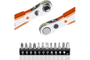 Loofu Magnetic Screwdriver Set 12PCS, 4.5 Inch 1/4" Mini Ratchet Wrench,12PCS Screwdriver Bits with 1/4-Inch Drive High Torque Offset Reversible Mini Ratcheting Offset Screwdriver