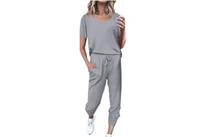 AMhomely Womens Two-Piece Tracksuit Summer Short Sleeve Workout Yoga Gym Tops and Trousers Suits Party Elegant Lounge Wear Streetwear Suits Retro Lightweight Sportswear Tracksuits Cotton Linen Pants