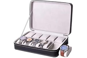 ZiaWorld 10 Slots Zipper Watch Storage Box, Fathers Day Gift, Watch Display Travel Case Oragnizer, PU Leather Rounder Corner, Removable Pillows, Luxury Watch Collection Gift for Men Women, Black