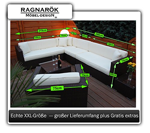 PolyRattan Lounge DEUTSCHE MARKE -- EIGNENE PRODUKTION 7 Jahre GARANTIE Garten Möbel incl. Glas und Polster Ragnarök-Möbeldesign braun Gartenmöbel