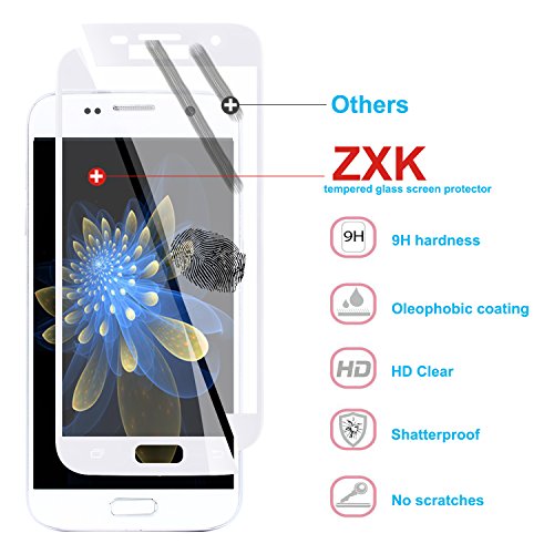 [2-Stücke] Galaxy S7 Panzerglasfolie, ZXK CO 9H Hartglas Tempered Glass 3D Curved Screen Protector Full Coverage Hartglas Schutzfolie für Samsung Galaxy S7 100% durchsichtiger Panzerglas Screen Protector 3D Touch – Rahmen Weiß - 3