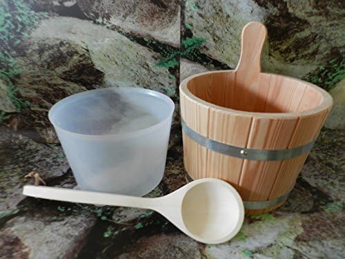 Sauna Set 3-Pieces PEFC Certified Larch Wood Sauna Bucket, Ladle with Plastic Inserts