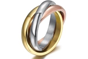 BOBIJOO Jewelry - Bague Femme Homme 3 Anneaux Entrelacés Acier Plaqué Doré Or PVD Argent Jaune Rose Mariage Alliance