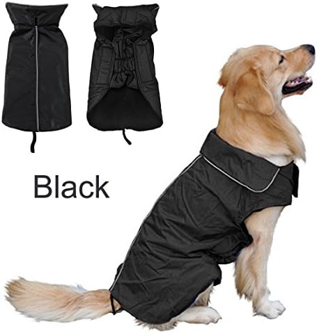 Waterproof Pet Dog RainCoat Jacket Dog Reflective Night Safety Jacket Hoodies Jumpers Fleece Lined For Warmth Chest Protector Pet Dog Outdoor Clothes Apparel Winter Warm for small medium large dogs (S, Black)