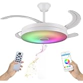 LUMIKING RGB Ceiling Fan with Bluetooth &ndash; 108 cm Wide with Retractable Blades, Music and LED Light &ndash; Quiet with Lamp and Mode