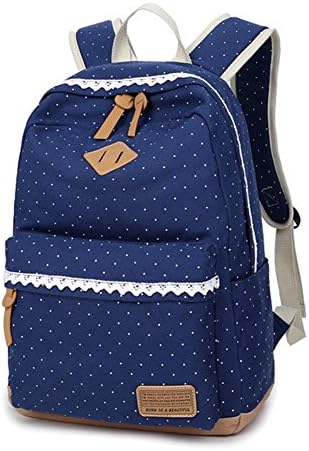 Minglitai Canvas Student Backpack Casual School Daypack Cute Durable Lightweight School bag for Women Teen Girls (Elegant Blue)
